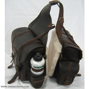 Bisaccia Comancheros per sella Western  in Cuoio e Lana con tasca e portaborraccia