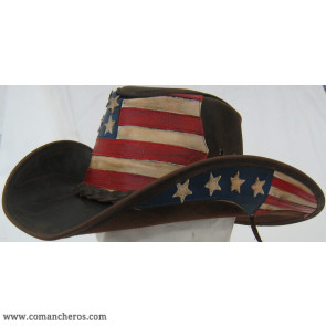 Cappello Western con bandiera Americana in cuoio